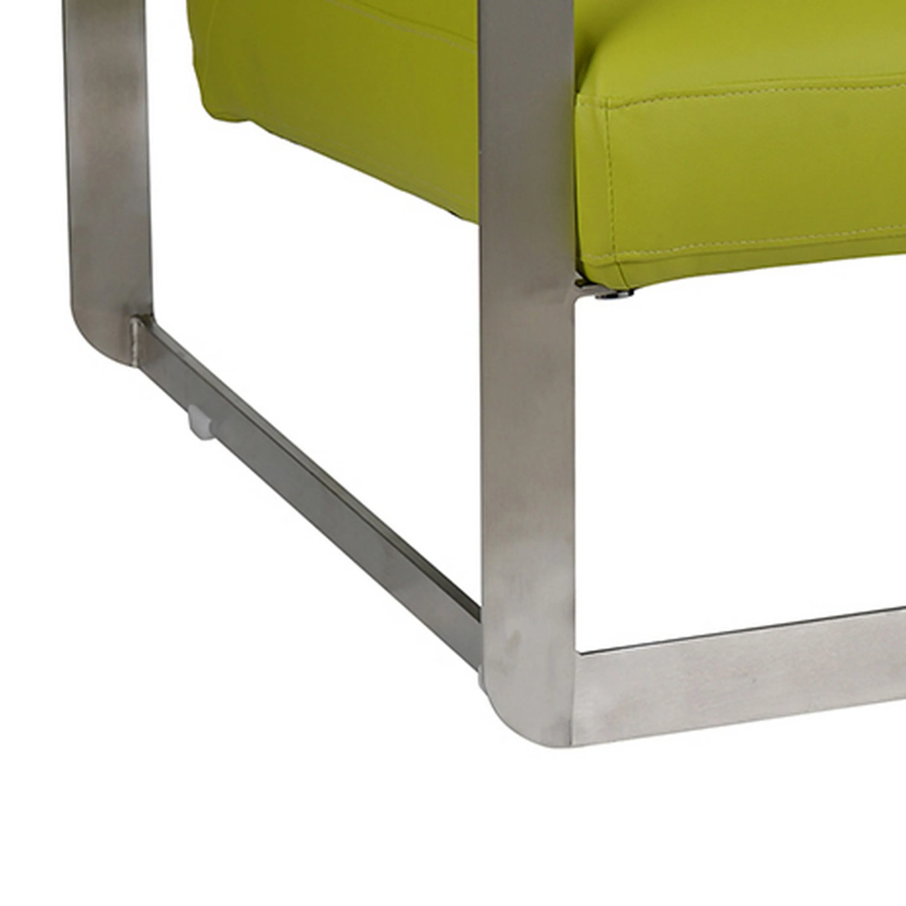 29 Inch Accent Lounge Chair, Cushion, Stainless Steel, Green Faux Leather By Casagear Home