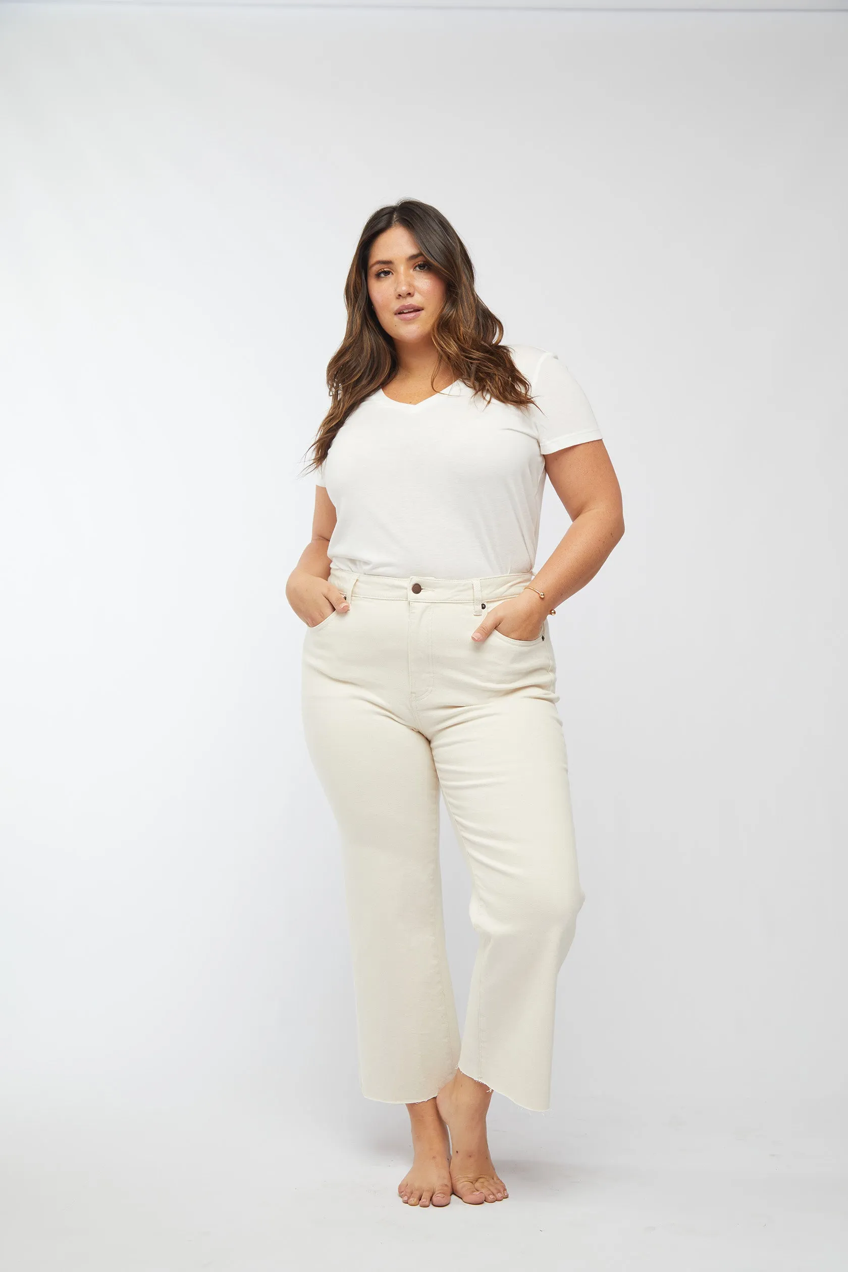 Aberdeen High Rise Wide Leg Crop Ecru