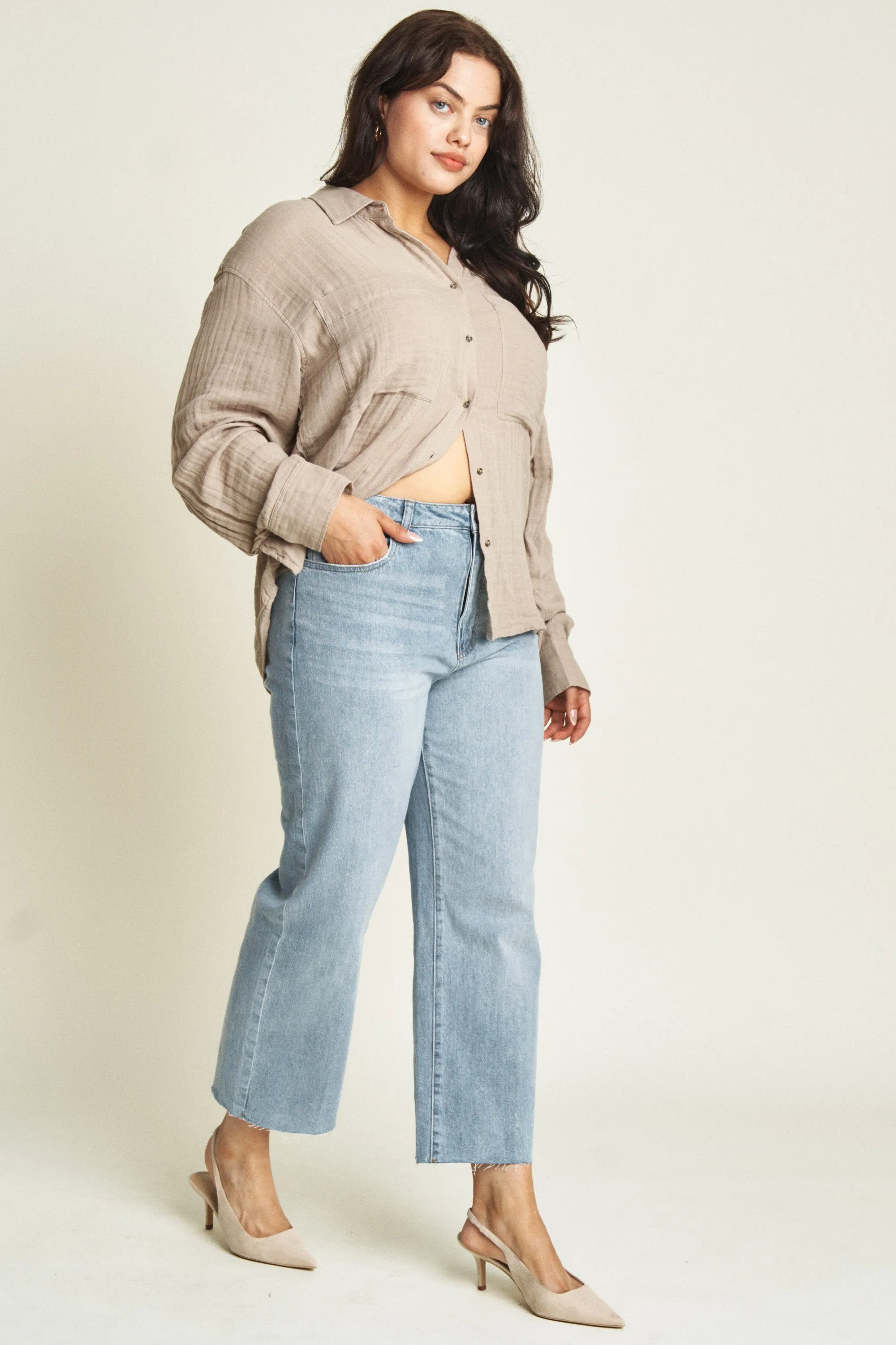 Aberdeen High Rise Wide Leg Light Indigo Worn