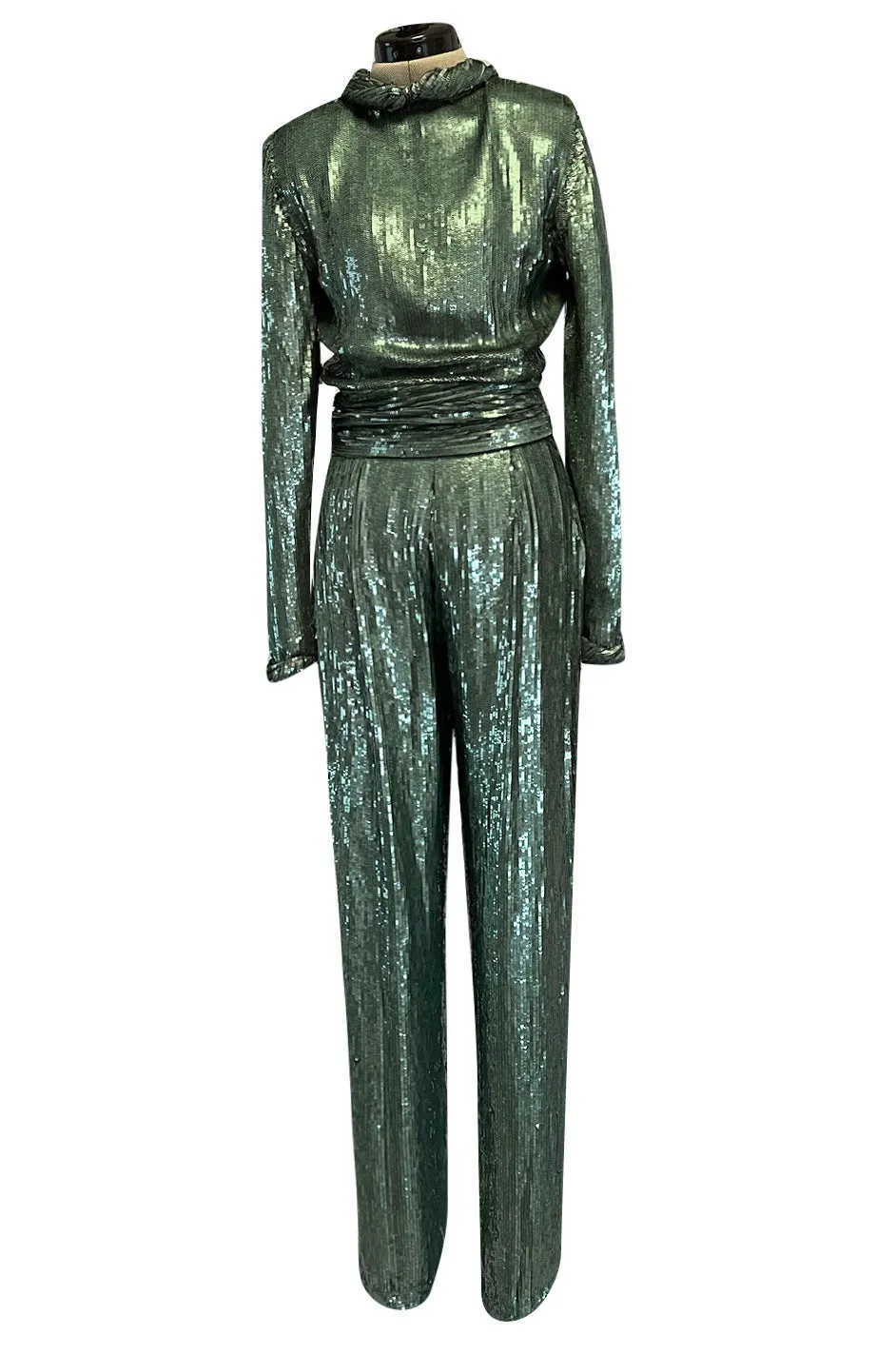 Amazing 1979 John Anthony Couture Sea Green Jumpsuit Completely Covered in Sequins