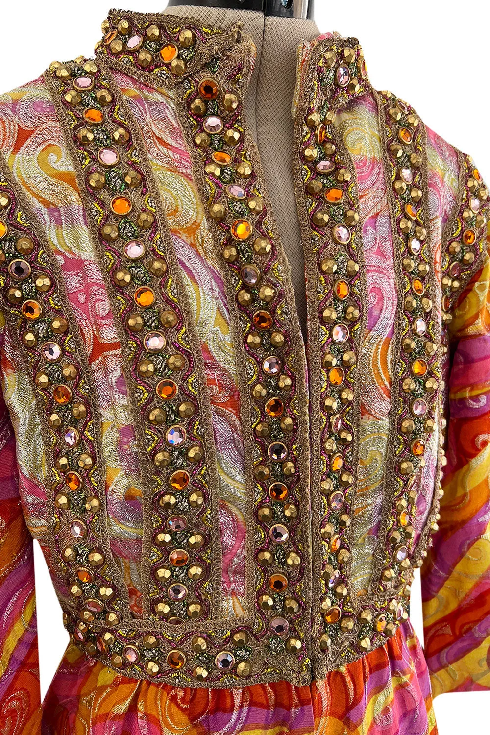 Amazing c.1967 Oscar de la Renta Gold Metallic Brocade Jumpsuit w Extensive Detailing