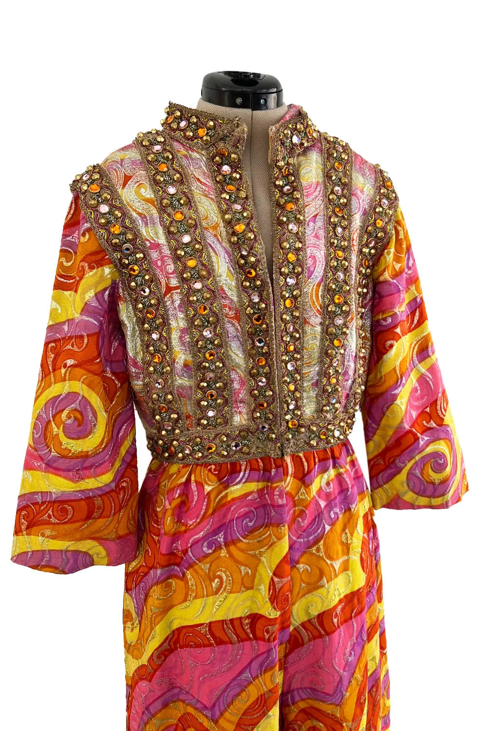 Amazing c.1967 Oscar de la Renta Gold Metallic Brocade Jumpsuit w Extensive Detailing