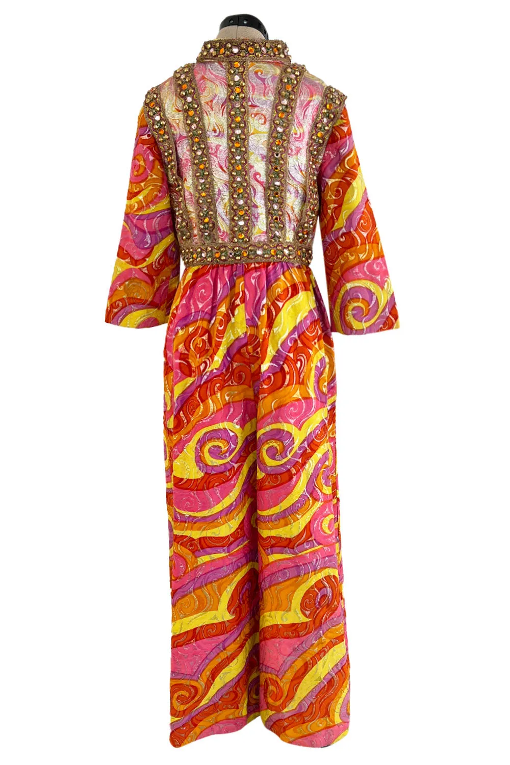 Amazing c.1967 Oscar de la Renta Gold Metallic Brocade Jumpsuit w Extensive Detailing