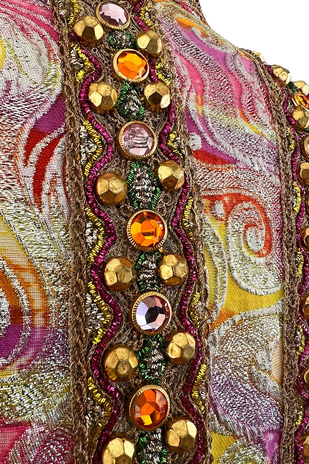 Amazing c.1967 Oscar de la Renta Gold Metallic Brocade Jumpsuit w Extensive Detailing
