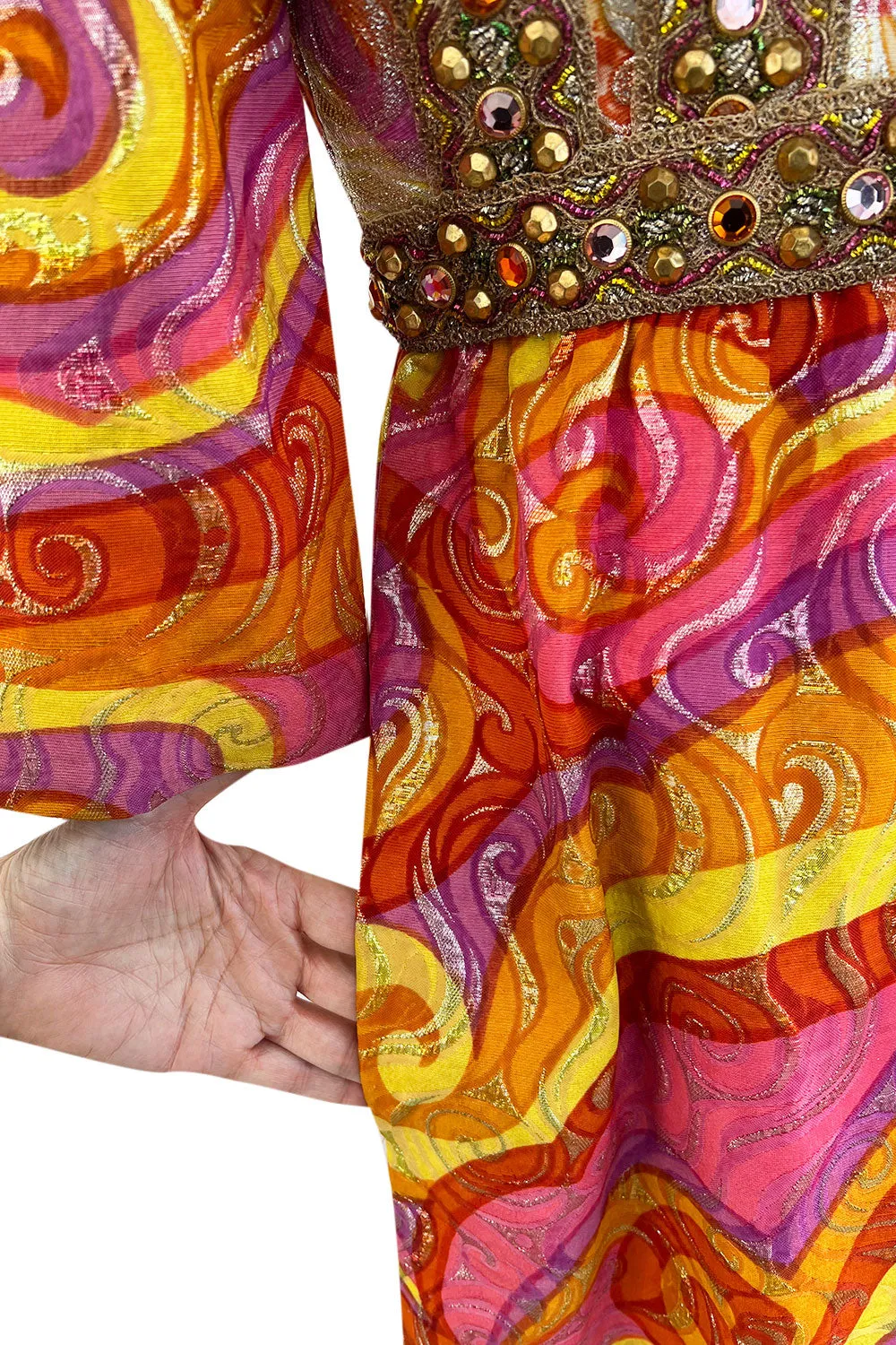 Amazing c.1967 Oscar de la Renta Gold Metallic Brocade Jumpsuit w Extensive Detailing