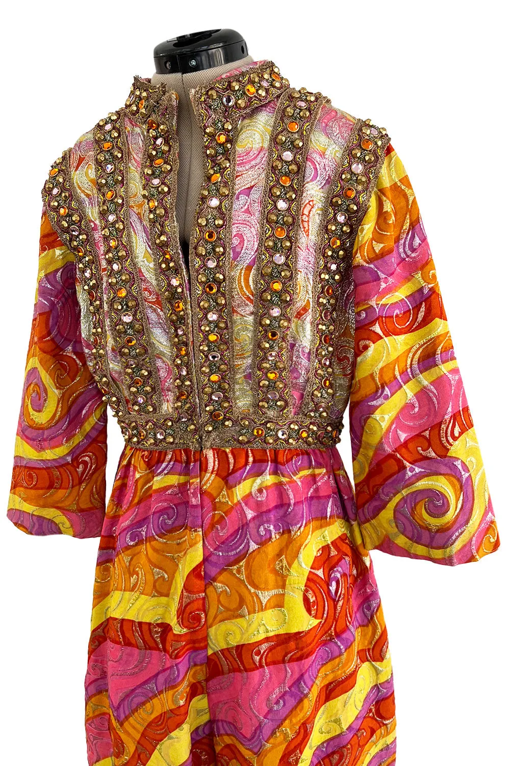 Amazing c.1967 Oscar de la Renta Gold Metallic Brocade Jumpsuit w Extensive Detailing