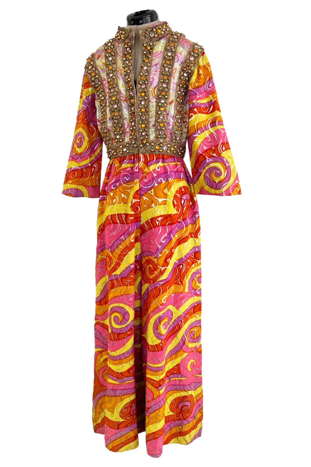 Amazing c.1967 Oscar de la Renta Gold Metallic Brocade Jumpsuit w Extensive Detailing