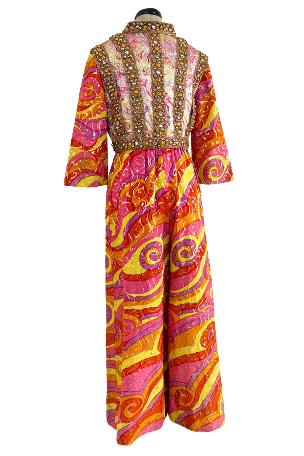 Amazing c.1967 Oscar de la Renta Gold Metallic Brocade Jumpsuit w Extensive Detailing
