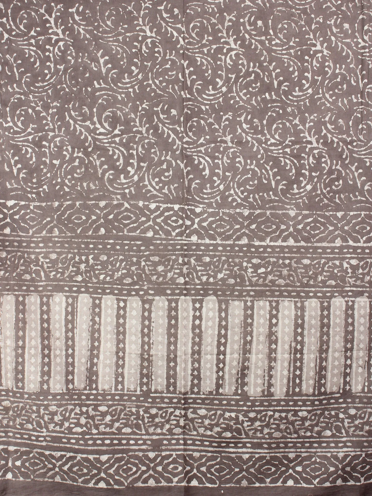 Beige White Cotton Mul Hand Block Printed Dupatta - D0417072