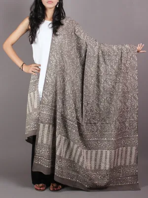 Beige White Cotton Mul Hand Block Printed Dupatta - D0417072