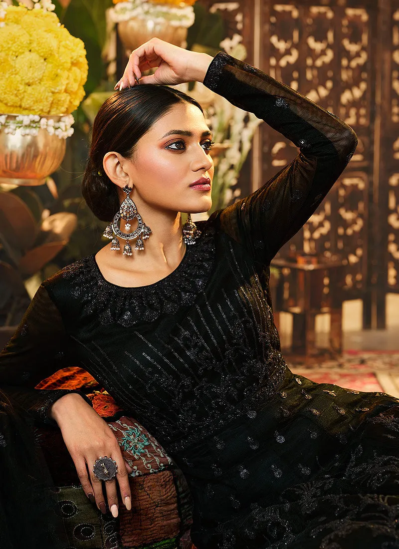 Black Embroidered Wedding Anarkali Suit