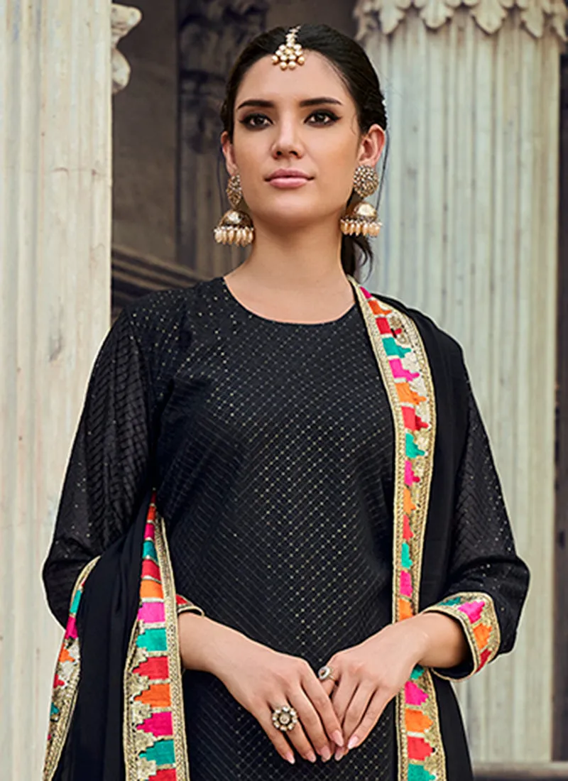 Black Sequence And Multi Embroidered Georgette Pant Suit