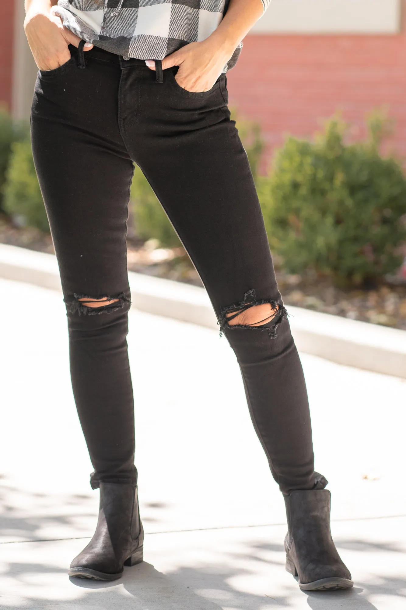 Black Spice Mid Rise Ripped Ankle Skinny