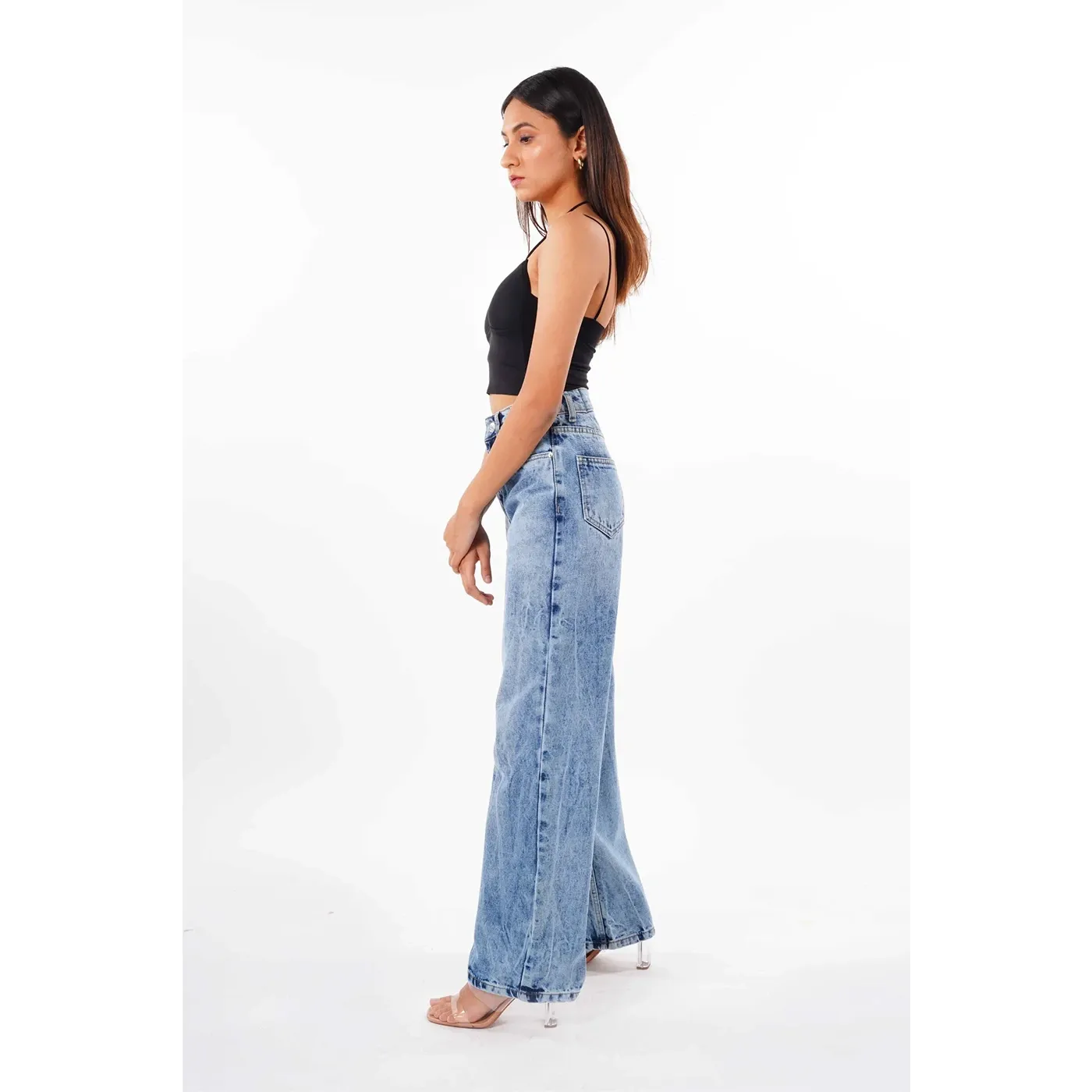 Blue Acid Wash Wide Leg Jeans