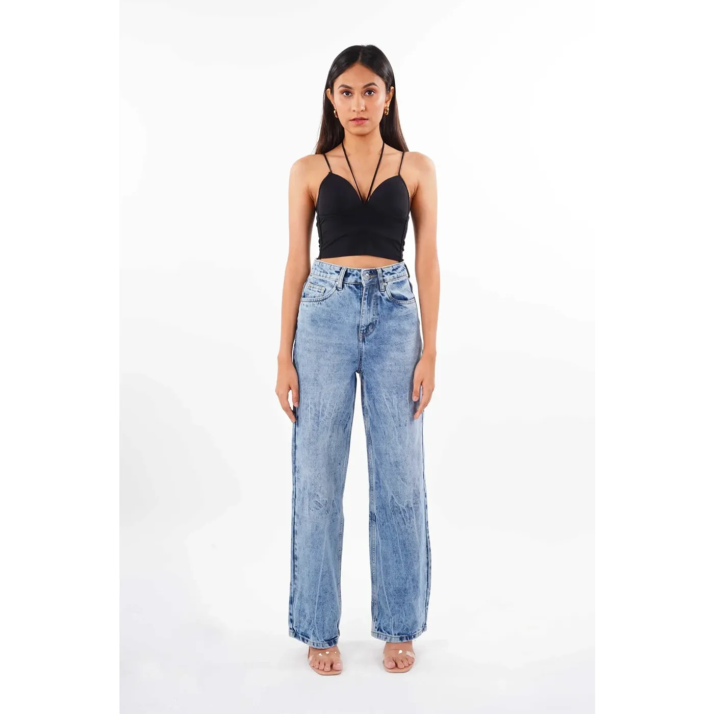 Blue Acid Wash Wide Leg Jeans