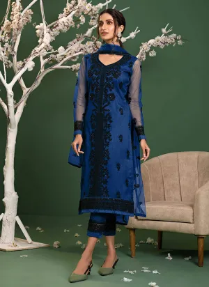 Blue And Black Sequence Embroidered Pakistani Pant Suit