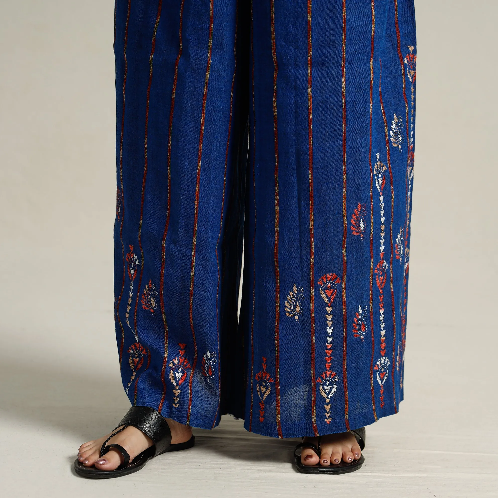 Blue - Bengal Khesh Weaving Kantha Embroidery Cotton Palazzo 73