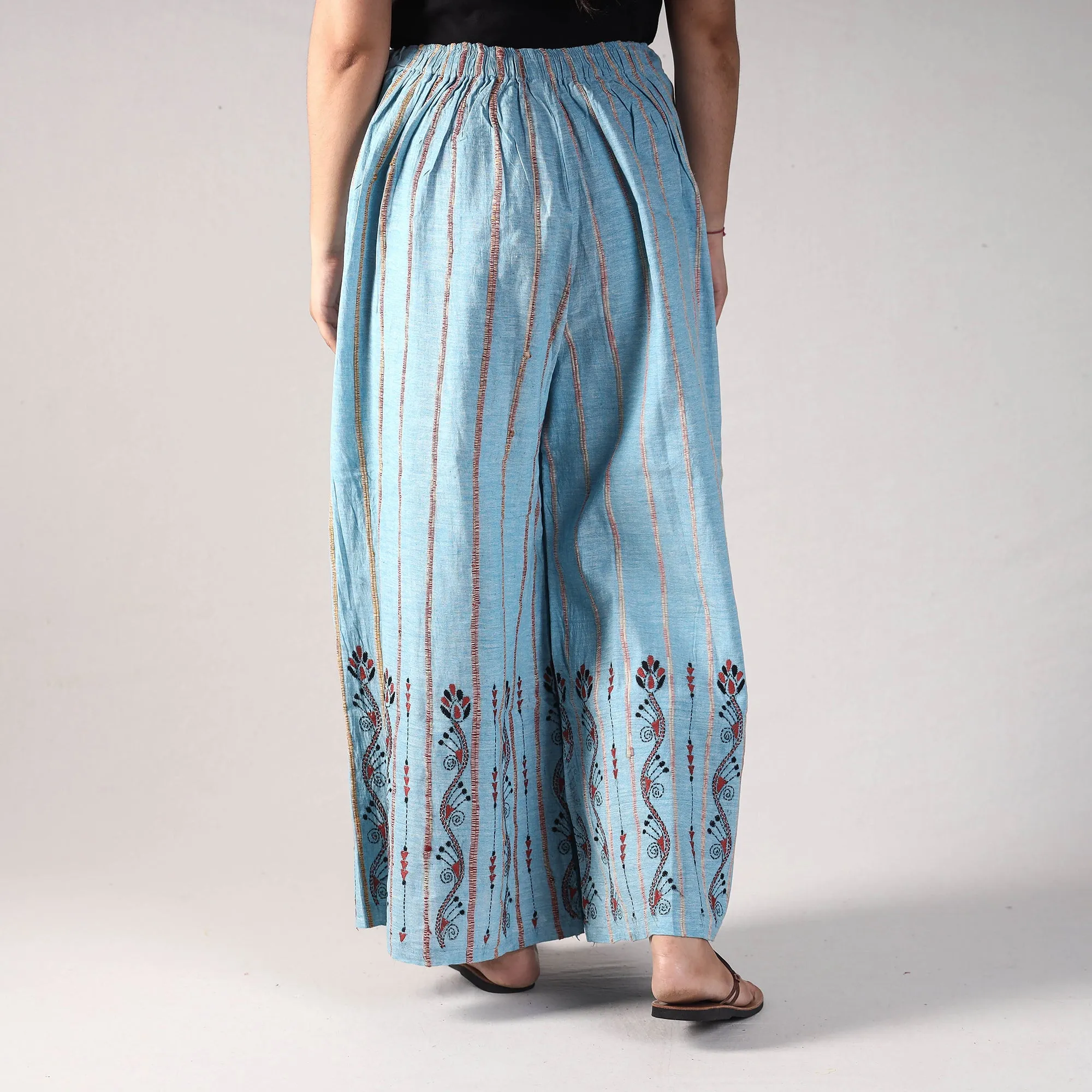 Blue - Bengal Khesh Weaving Kantha Embroidery Cotton Palazzo