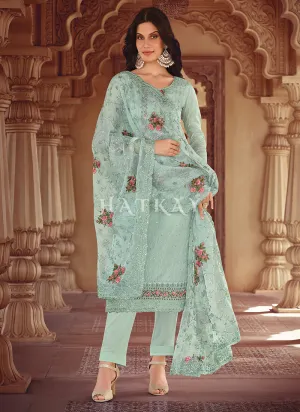 Blue Embroidered Pakistani Pant Style Suit