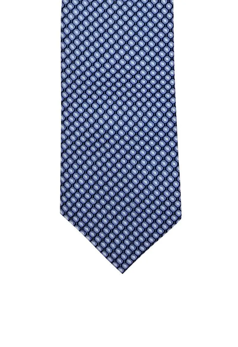 Blue White Dotted Geometric Tie