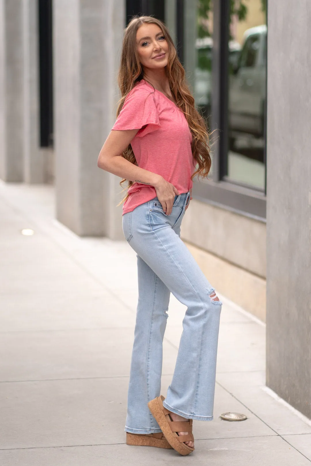 Bombshell Double Button Mid Rise Flare