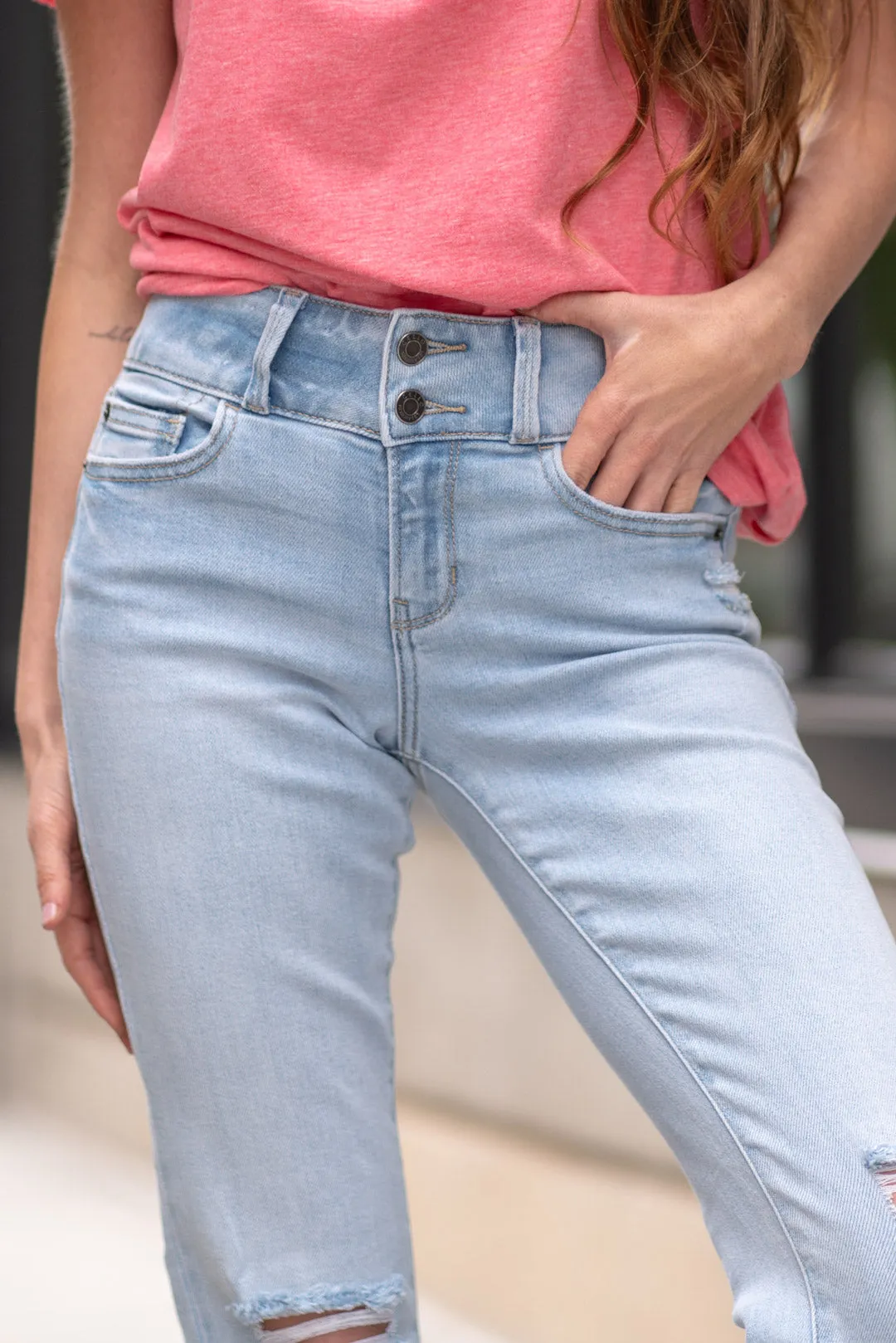 Bombshell Double Button Mid Rise Flare
