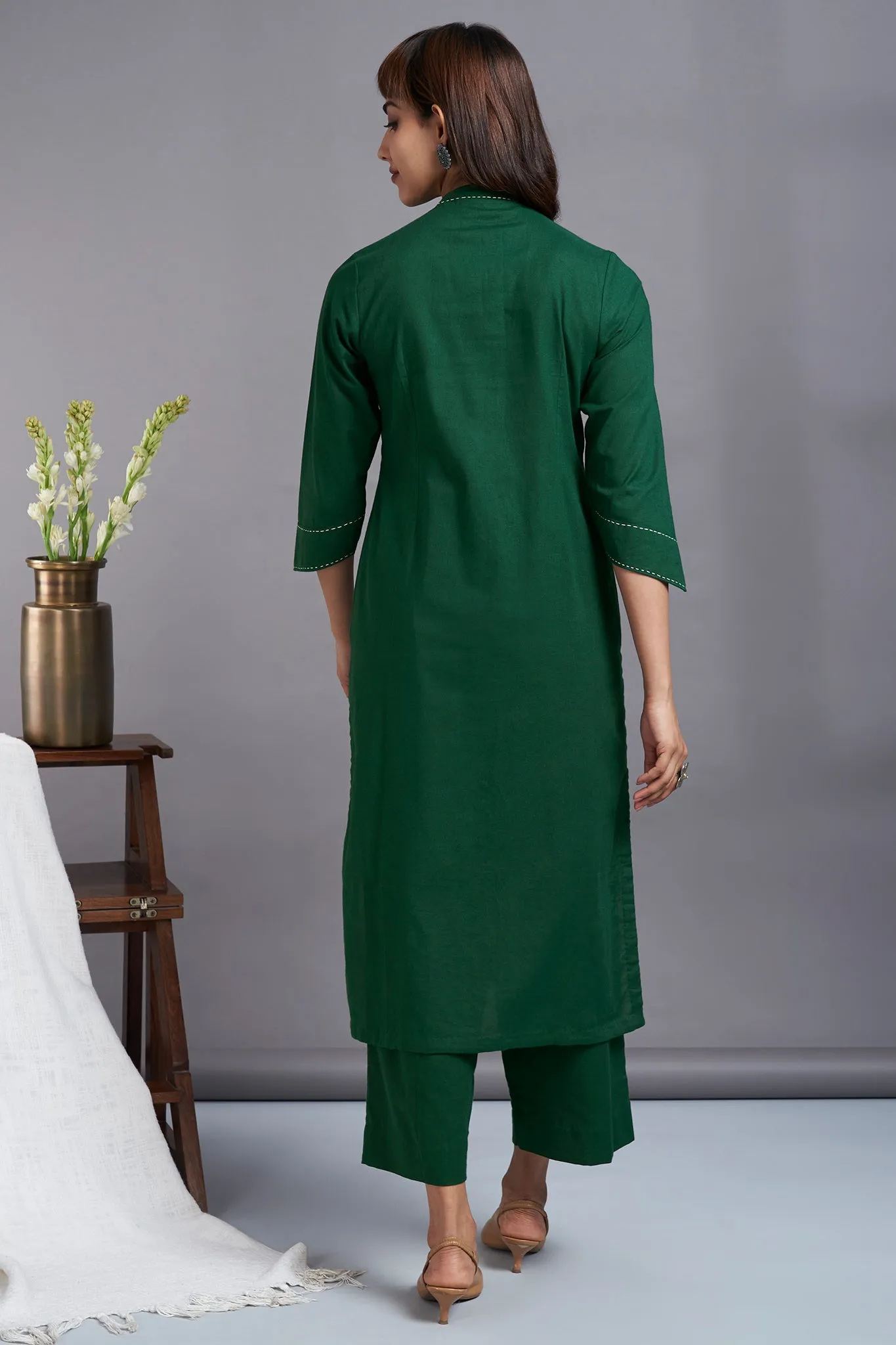 button down round collar kurta - enchanted forest & serene oasis