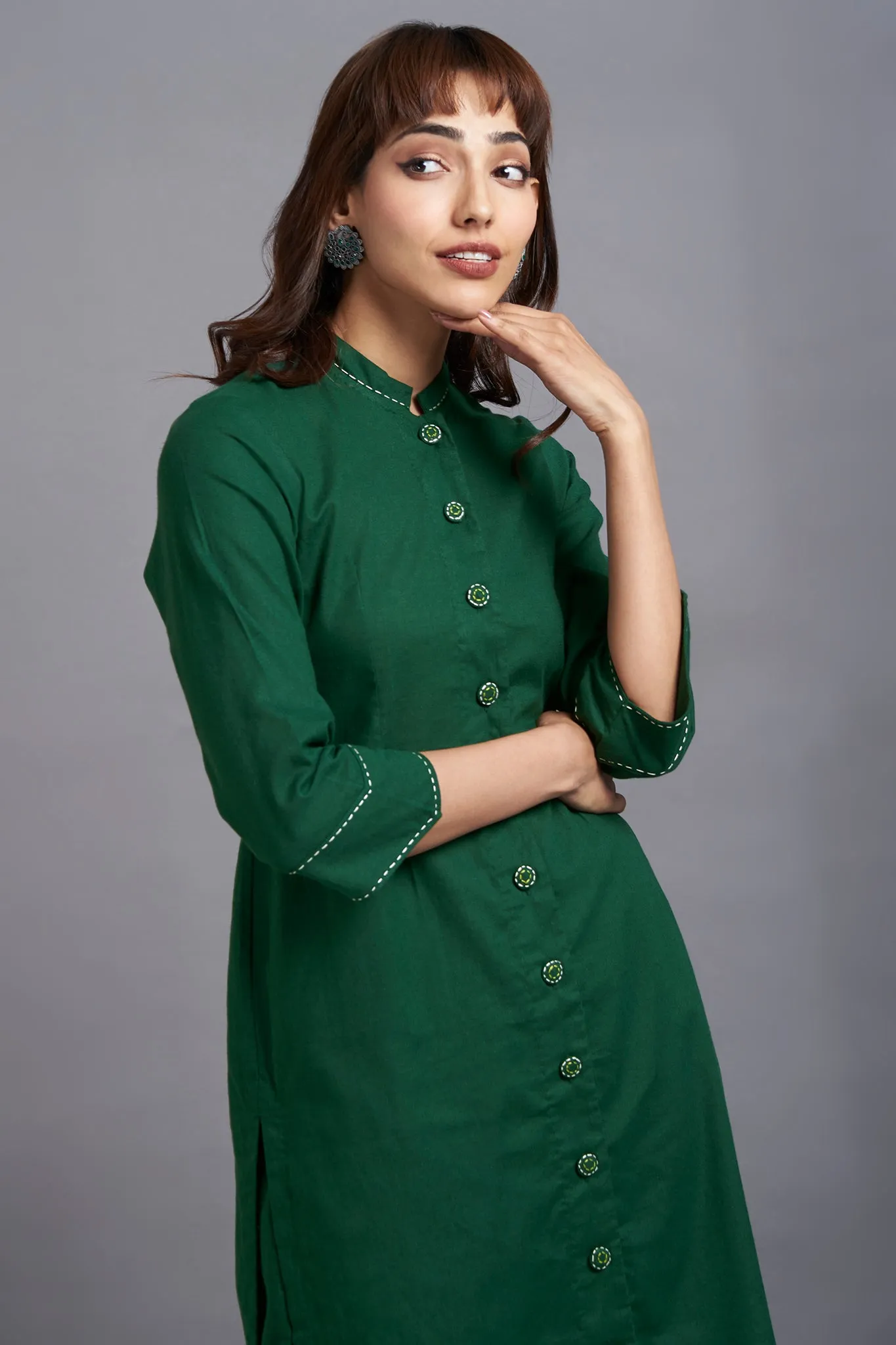 button down round collar kurta - enchanted forest & serene oasis
