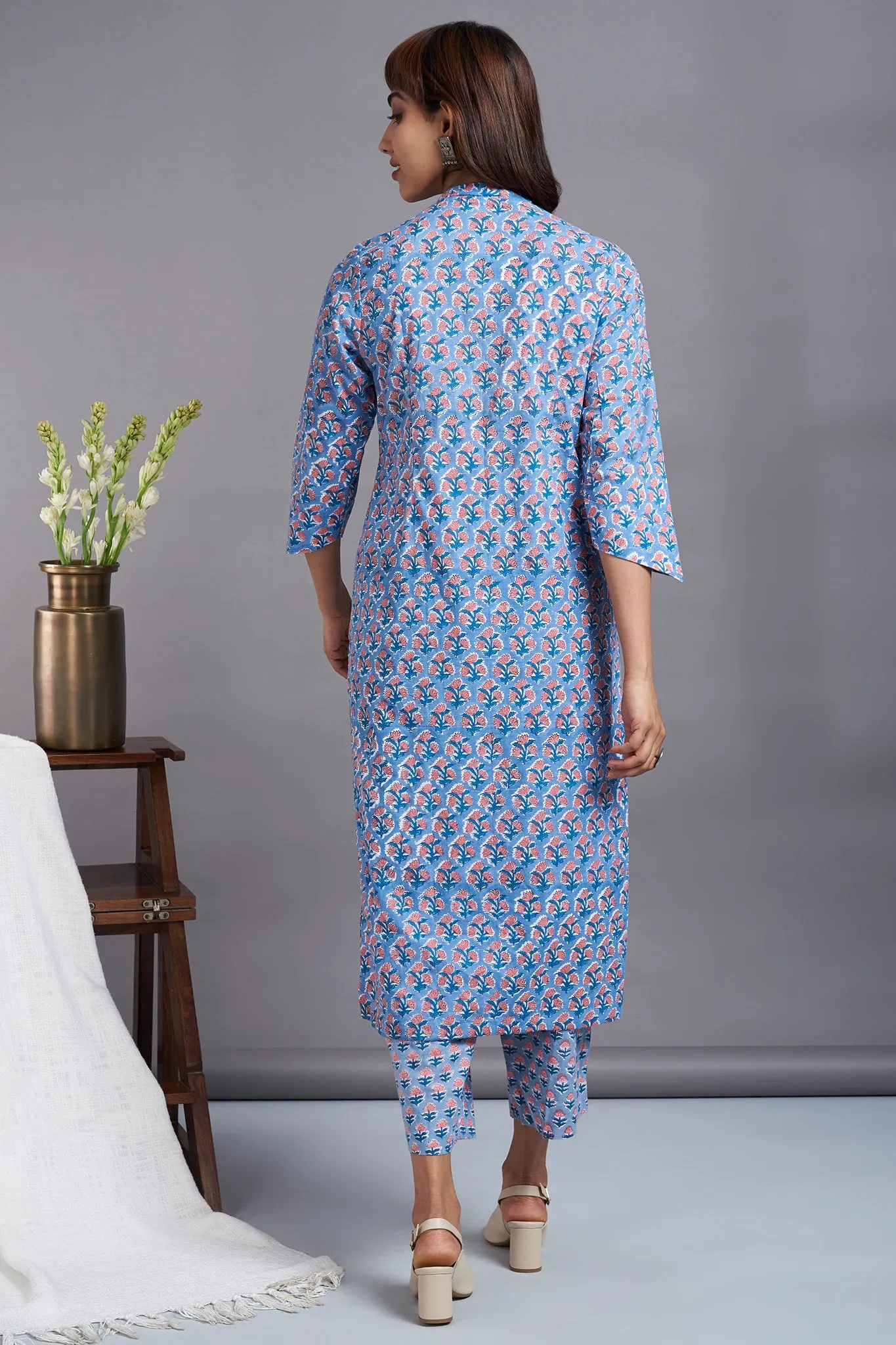 button down round collar kurta - kashish skies & eloquent roses
