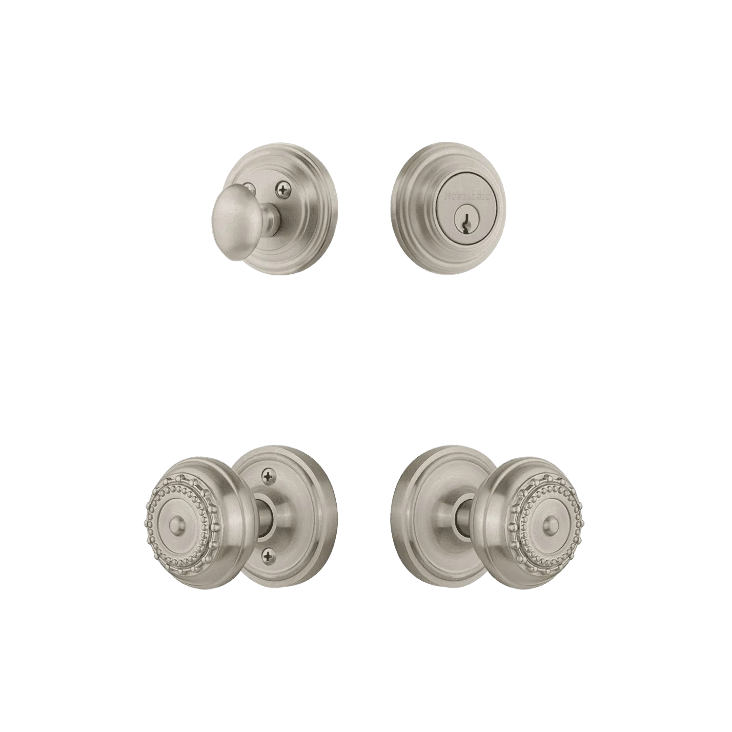 Classic Rosette Entry Set with Meadows Knob in Satin Nickel