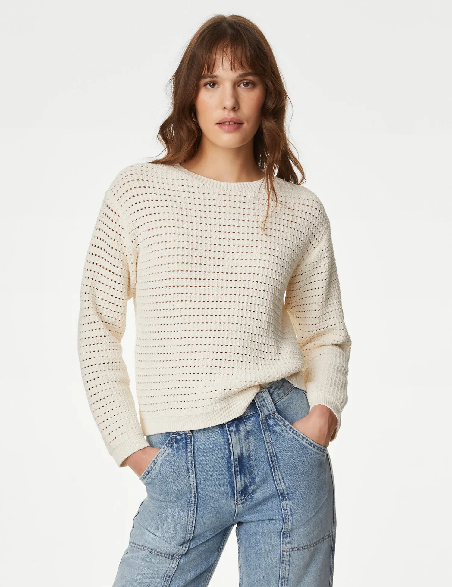 Cotton Rich Textured Crew Neck Jumper