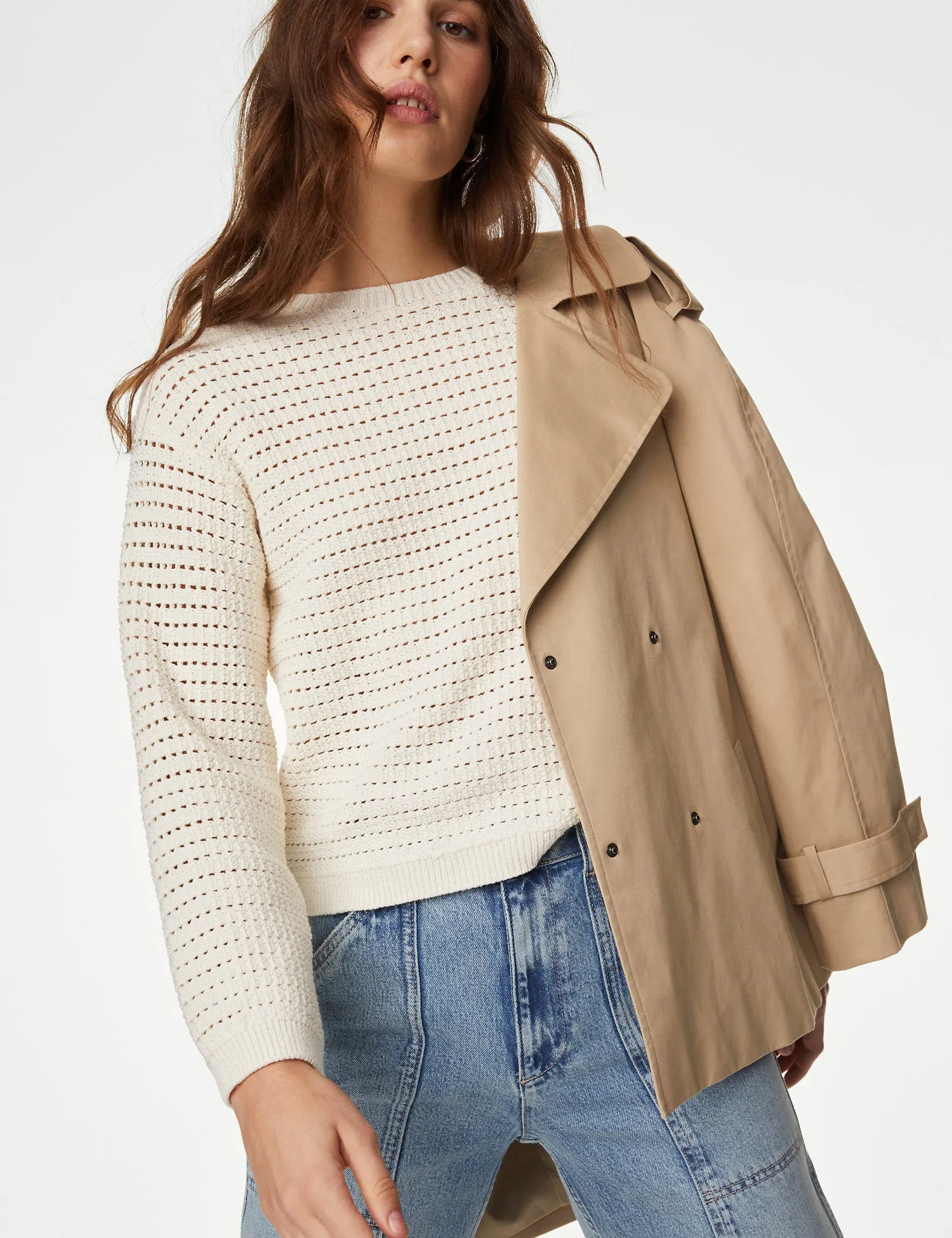 Cotton Rich Textured Crew Neck Jumper