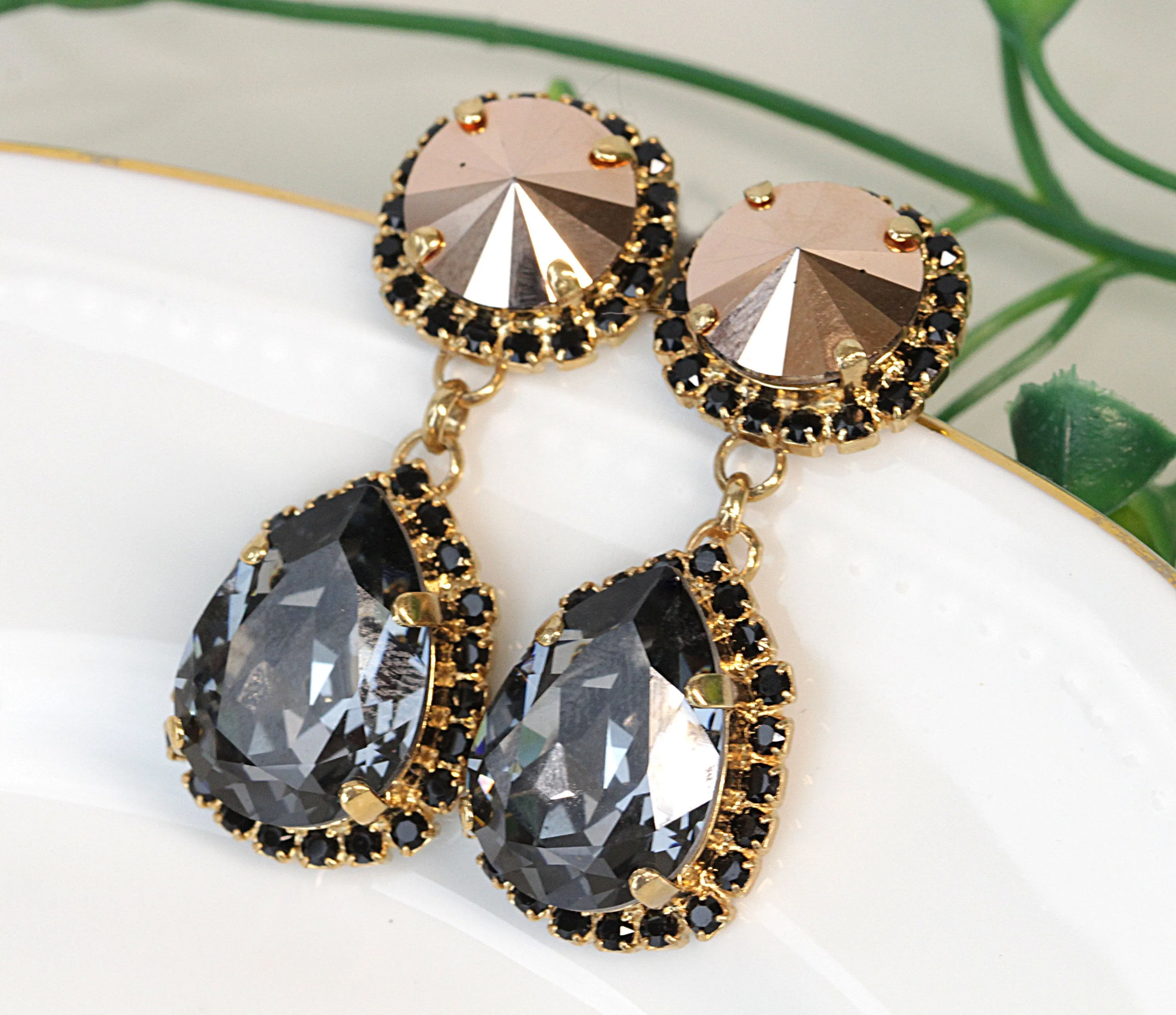 DARK GREY Chandelier Earrings