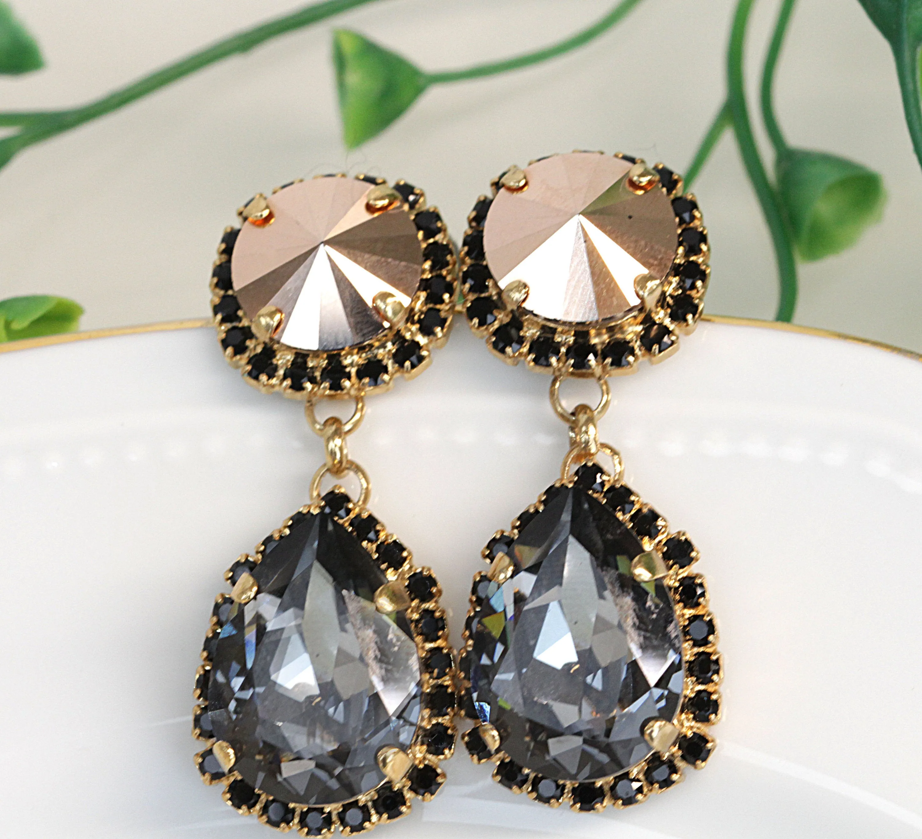 DARK GREY Chandelier Earrings