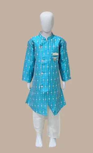 Deep Blue Yellow Embroidered Kurta Set