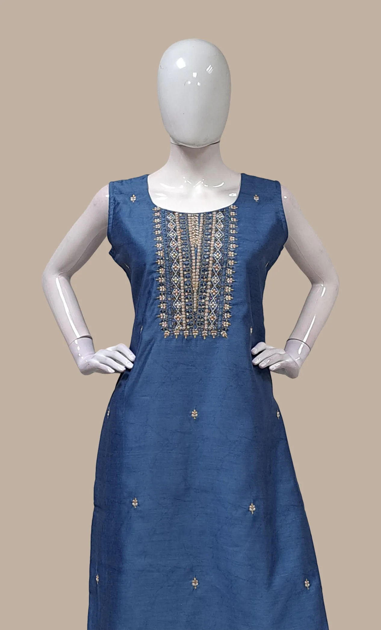 Deep Powder Blue Embroidered Punjabi