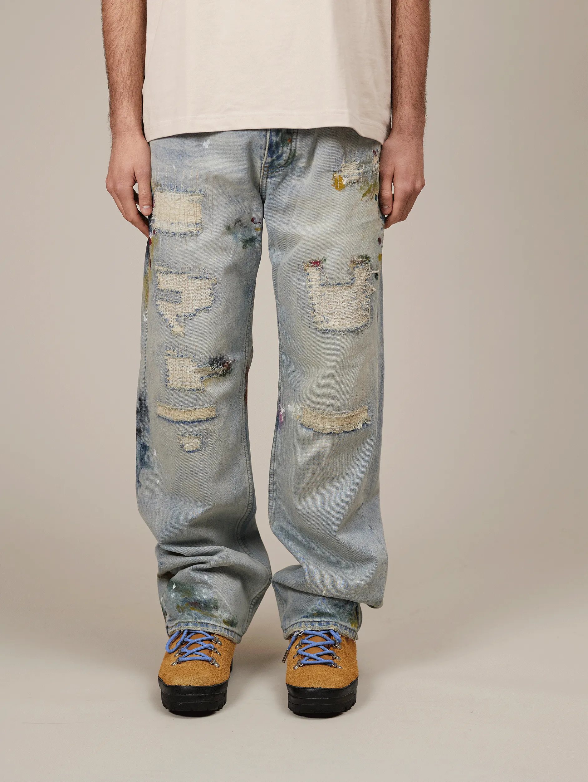 DISTRESSED DENIM LIGHT BLUE "PAINTING"