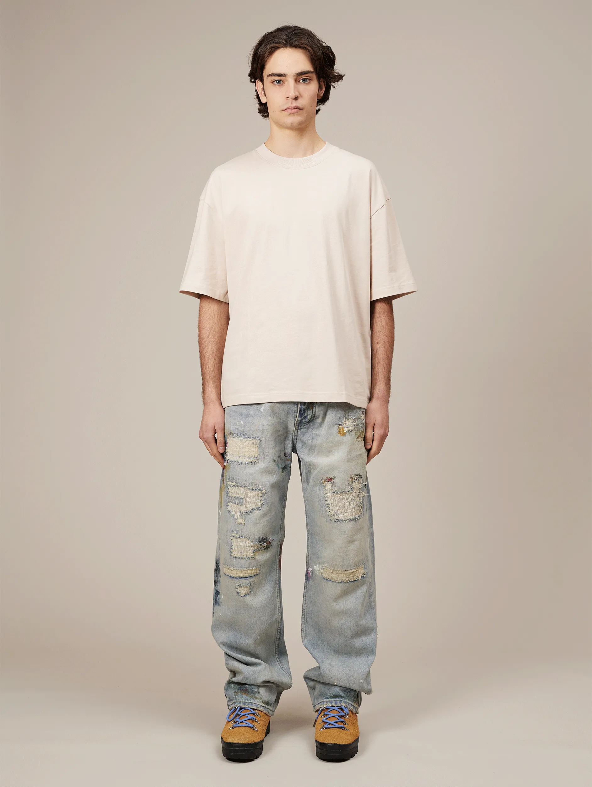 DISTRESSED DENIM LIGHT BLUE "PAINTING"