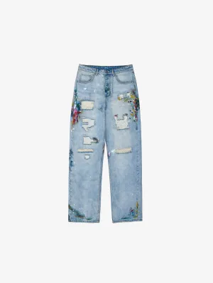 DISTRESSED DENIM LIGHT BLUE "PAINTING"