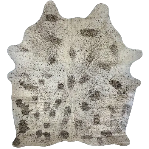 Distressed Leopard & Gold Metallic Acid Wash on Large Lt Beige Brazilian Cowhide - 7'8" x 6'3" (BRLPAW094)