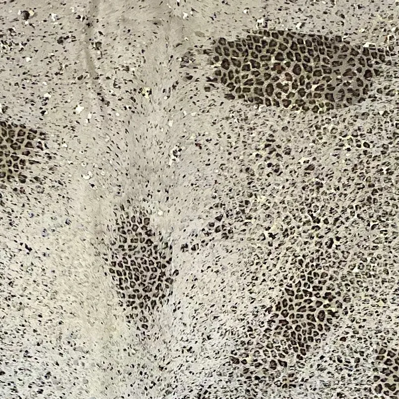 Distressed Leopard & Gold Metallic Acid Wash on Large Lt Beige Brazilian Cowhide - 7'8" x 6'3" (BRLPAW094)