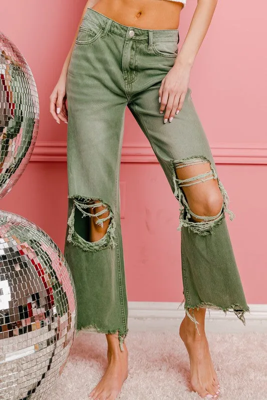 Distressed Vintage Washed Wide Leg Pants *Onine Only*