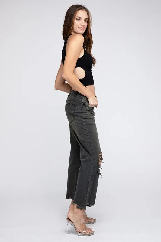 Distressed Vintage Washed Wide Leg Pants *Onine Only*