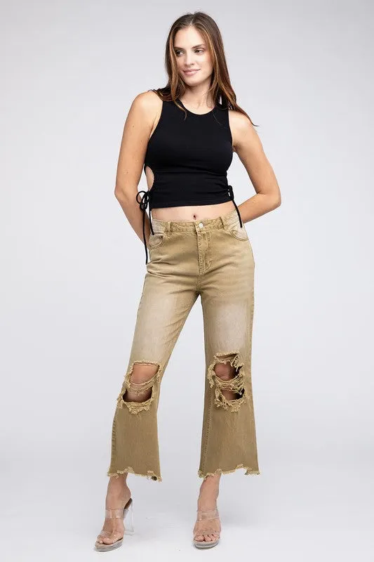 Distressed Vintage Washed Wide Leg Pants *Onine Only*