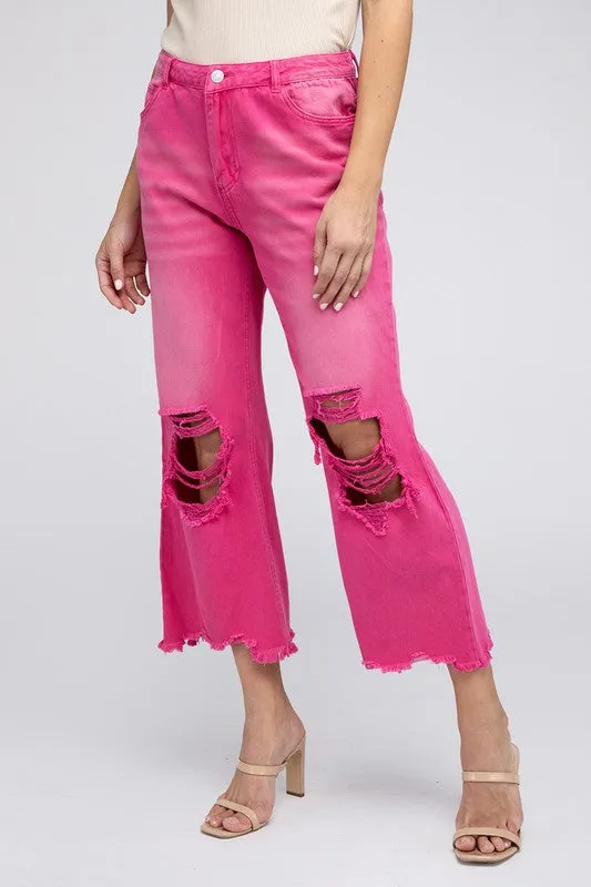 Distressed Vintage Washed Wide Leg Pants *Onine Only*