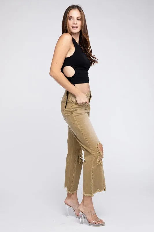 Distressed Vintage Washed Wide Leg Pants *Onine Only*