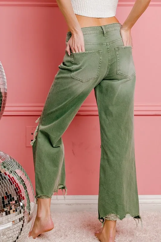 Distressed Vintage Washed Wide Leg Pants *Onine Only*