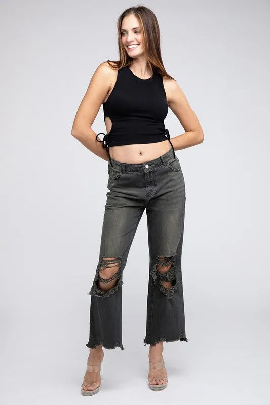 Distressed Vintage Washed Wide Leg Pants *Onine Only*