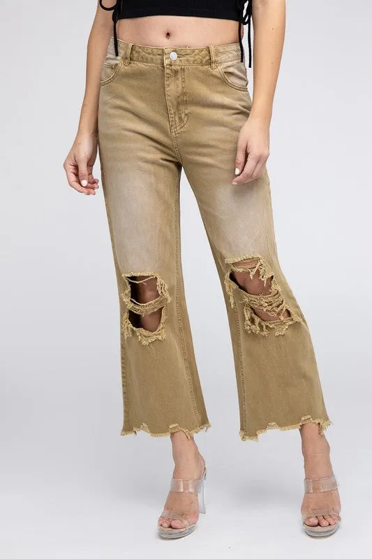 Distressed Vintage Washed Wide Leg Pants *Onine Only*