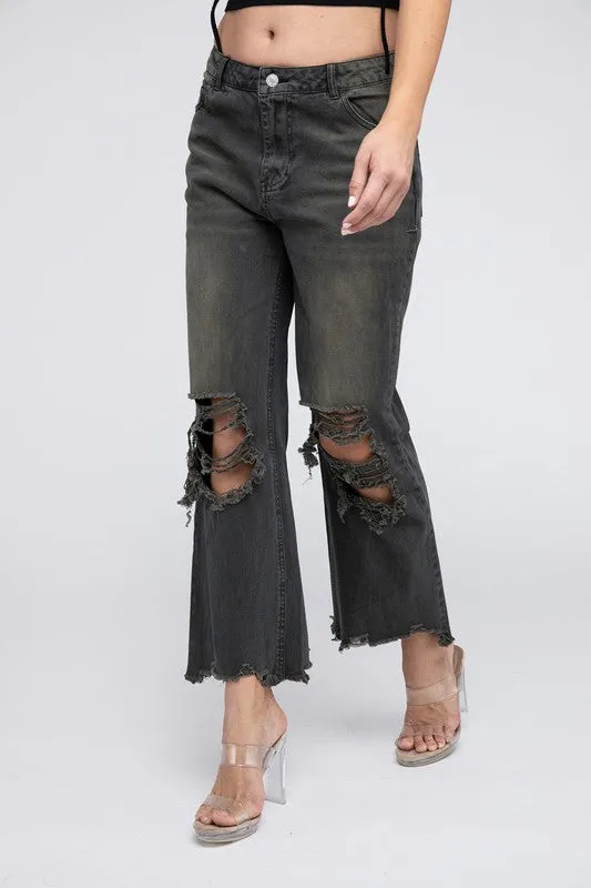 Distressed Vintage Washed Wide Leg Pants *Onine Only*